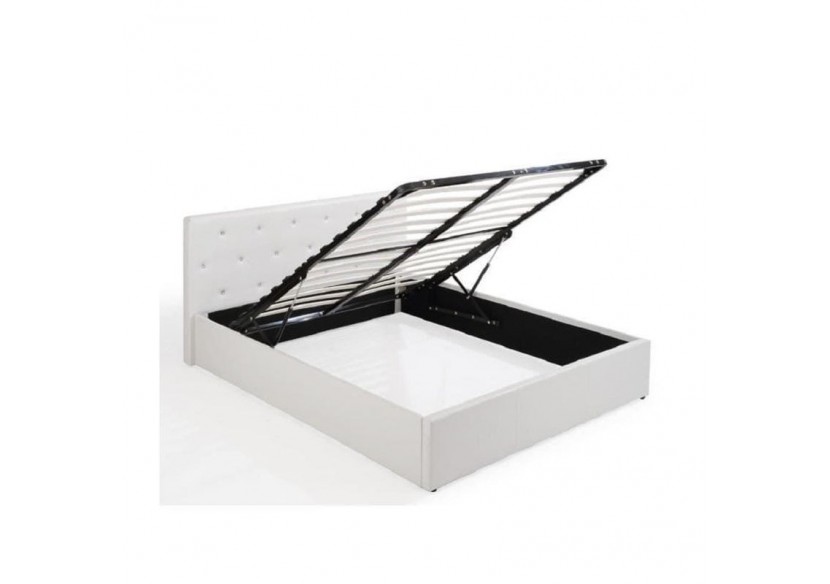 Lit coffre BAHIA simili blanc 140x190 sommier inclus