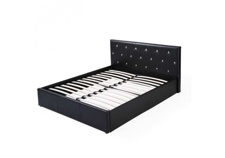 Lit coffre BAHIA simili noir 140x190 sommier inclus