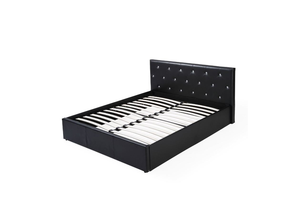 Lit coffre BAHIA simili noir 140x190 sommier inclus