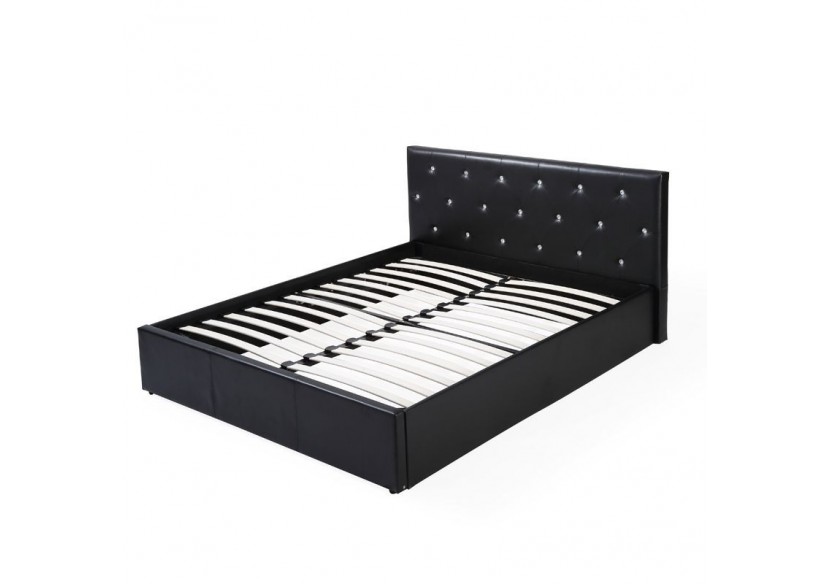 Lit coffre BAHIA simili noir 140x190 sommier inclus