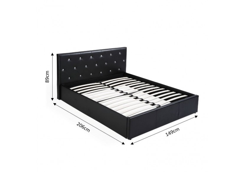 Lit coffre BAHIA simili noir 140x190 sommier inclus