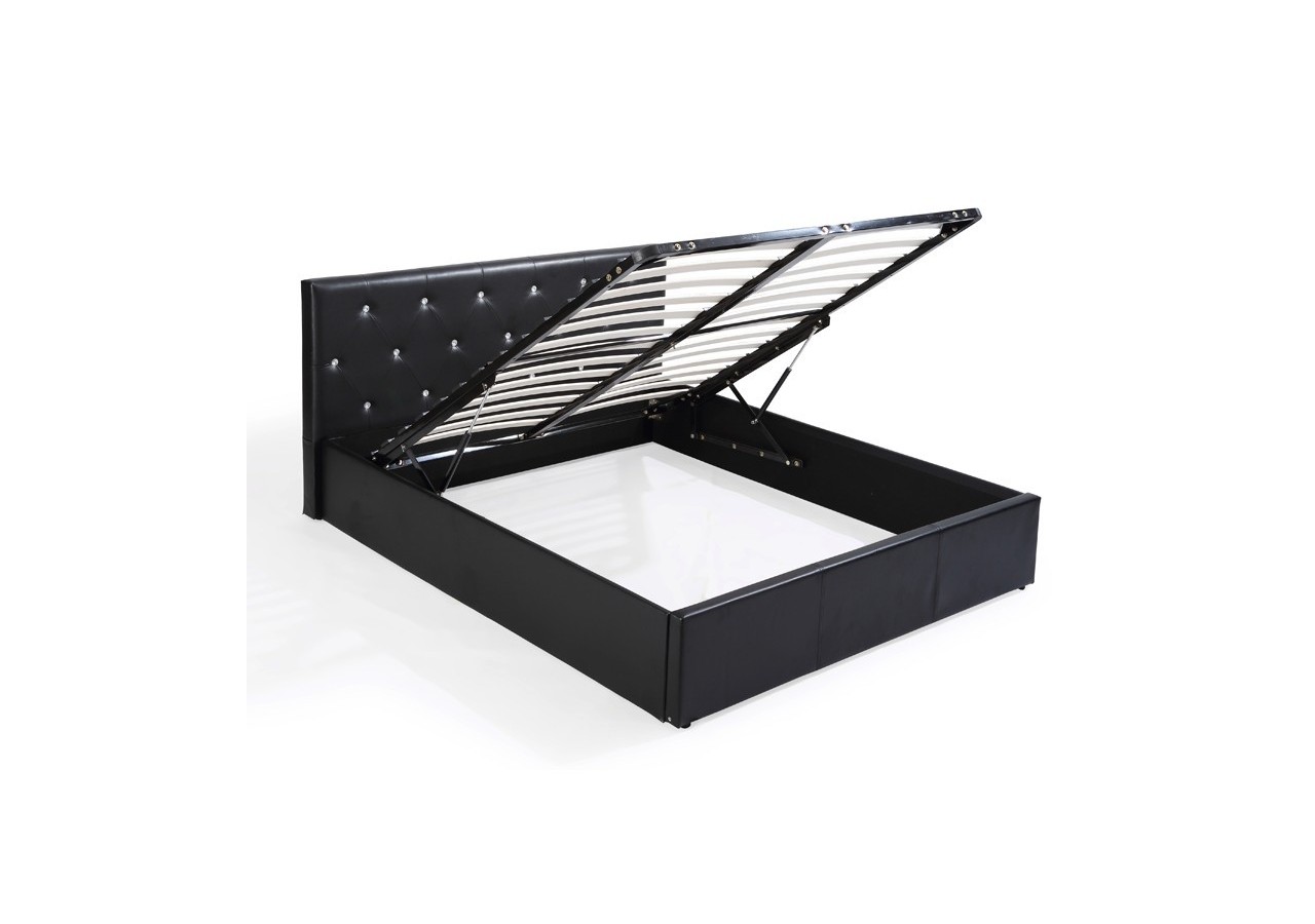Lit coffre BAHIA simili noir 140x190 sommier inclus