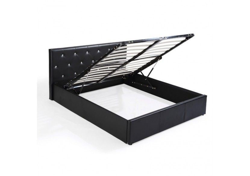 Lit coffre BAHIA simili noir 140x190 sommier inclus