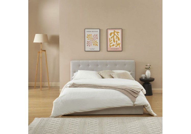 Lit coffre BAHIA tissu beige lin 160x200 sommier inclus 2