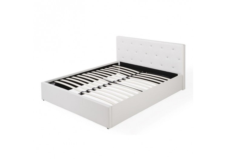 Lit coffre BAHIA simili blanc 160x200 sommier inclus