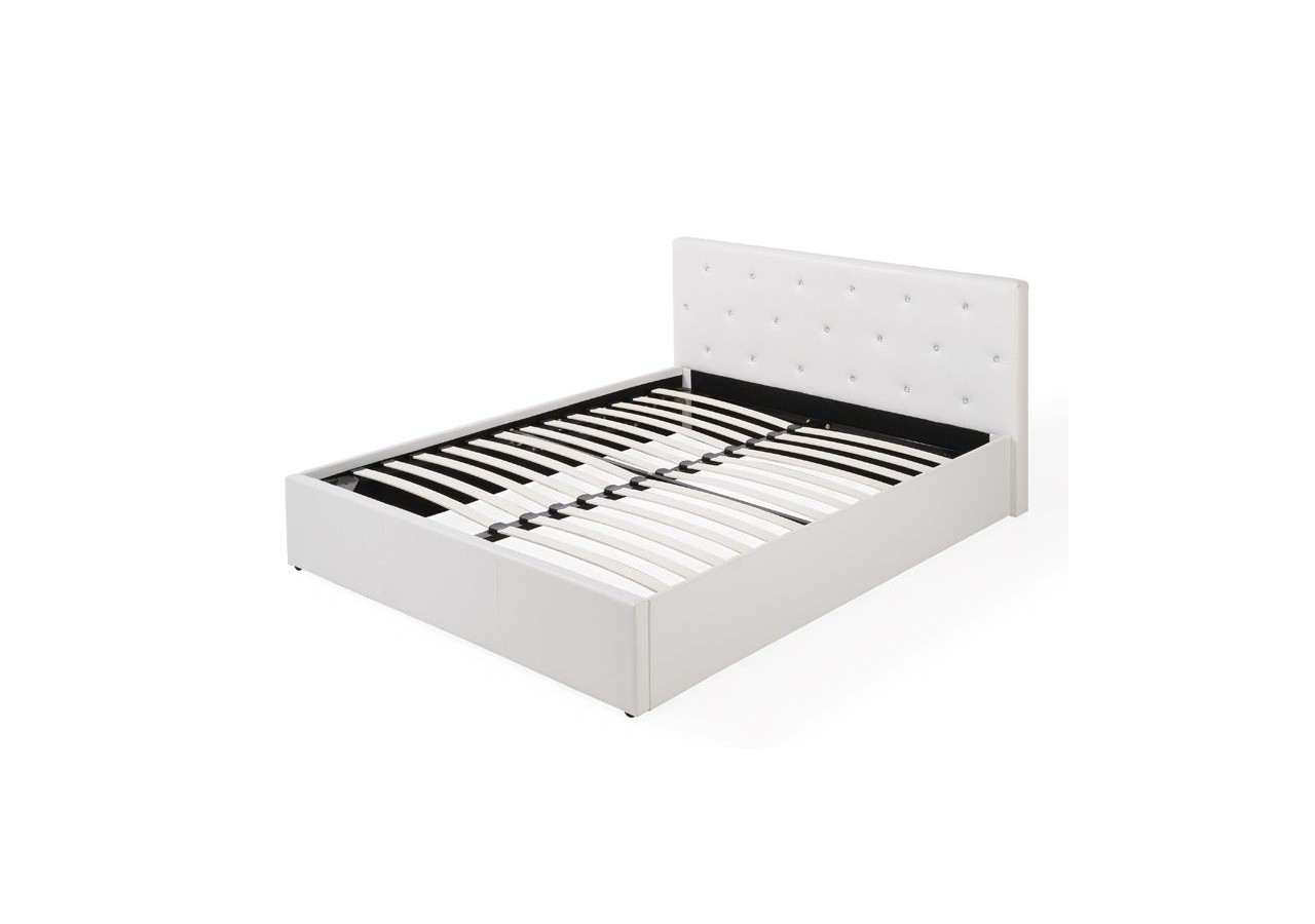 Lit coffre BAHIA simili blanc 160x200 sommier inclus