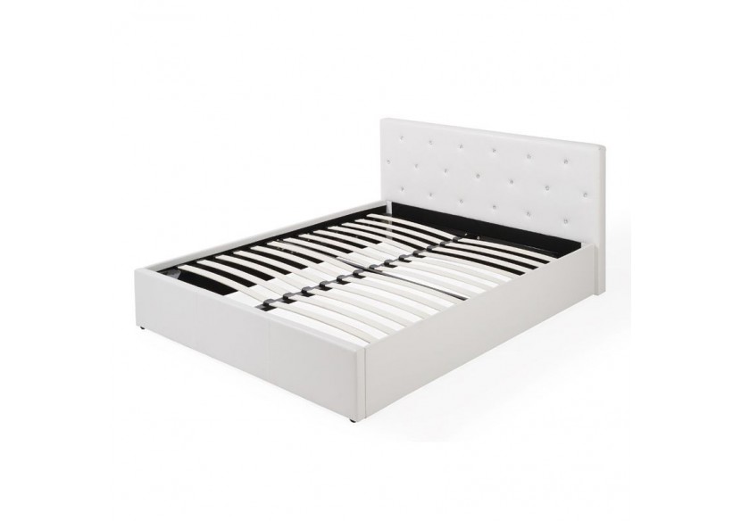 Lit coffre BAHIA simili blanc 160x200 sommier inclus