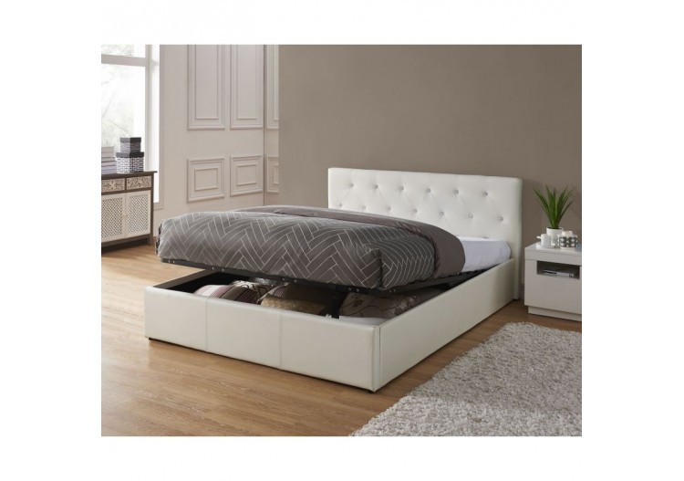 Lit coffre BAHIA simili blanc 160x200 sommier inclus 2