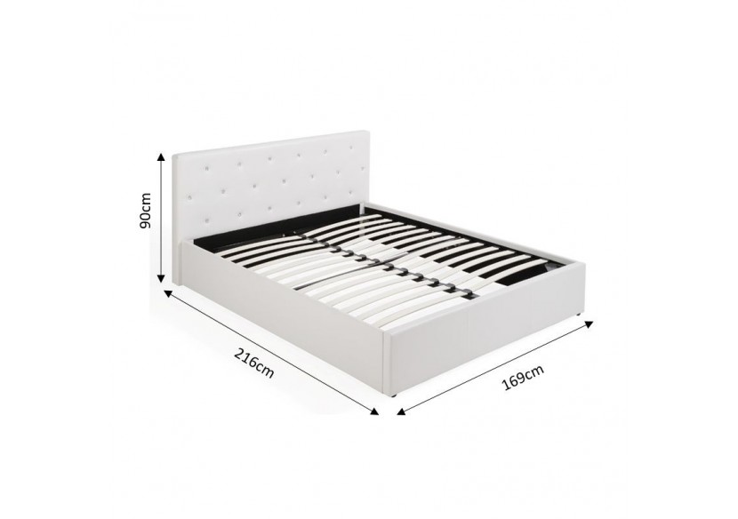 Lit coffre BAHIA simili blanc 160x200 sommier inclus