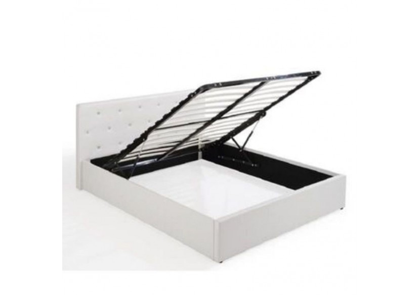 Lit coffre BAHIA simili blanc 160x200 sommier inclus
