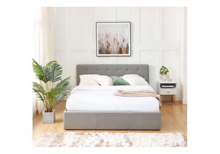 Lit coffre BAHIA tissu gris 160x200 sommier inclus 2