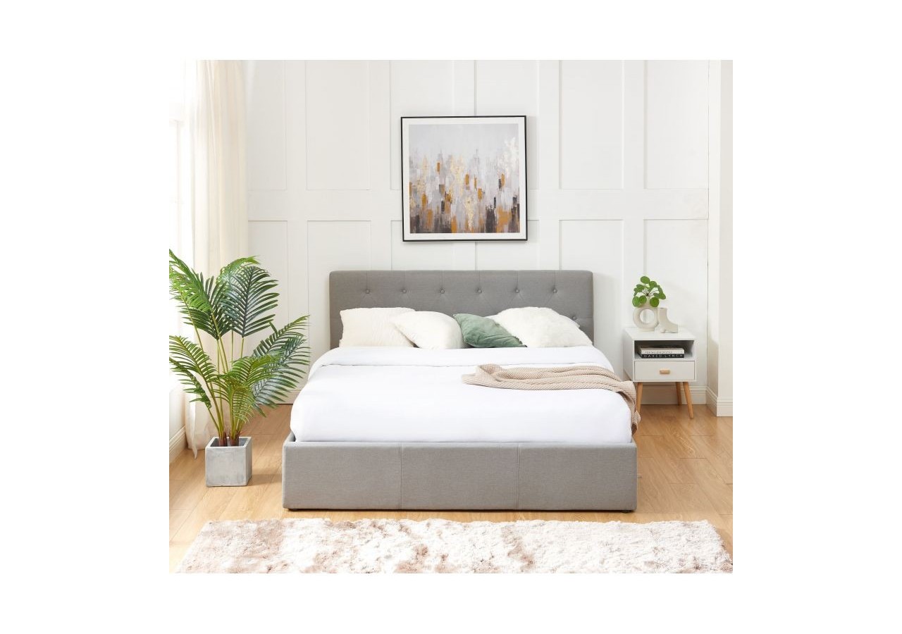 Lit coffre BAHIA tissu gris 160x200 sommier inclus