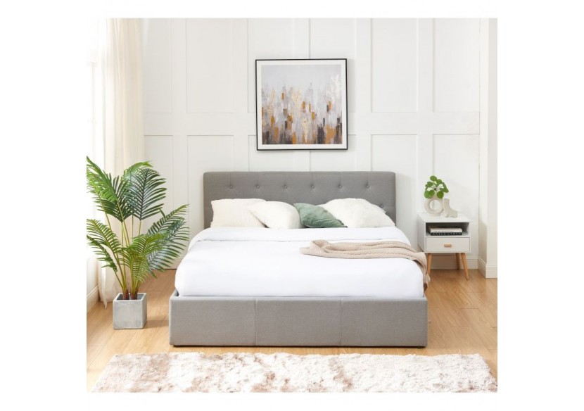 Lit coffre BAHIA tissu gris 160x200 sommier inclus