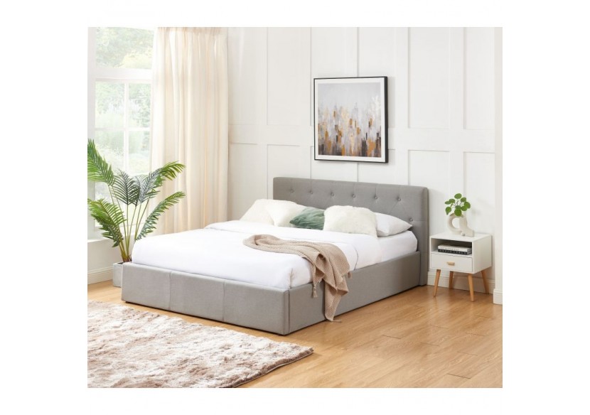 Lit coffre BAHIA tissu gris 160x200 sommier inclus