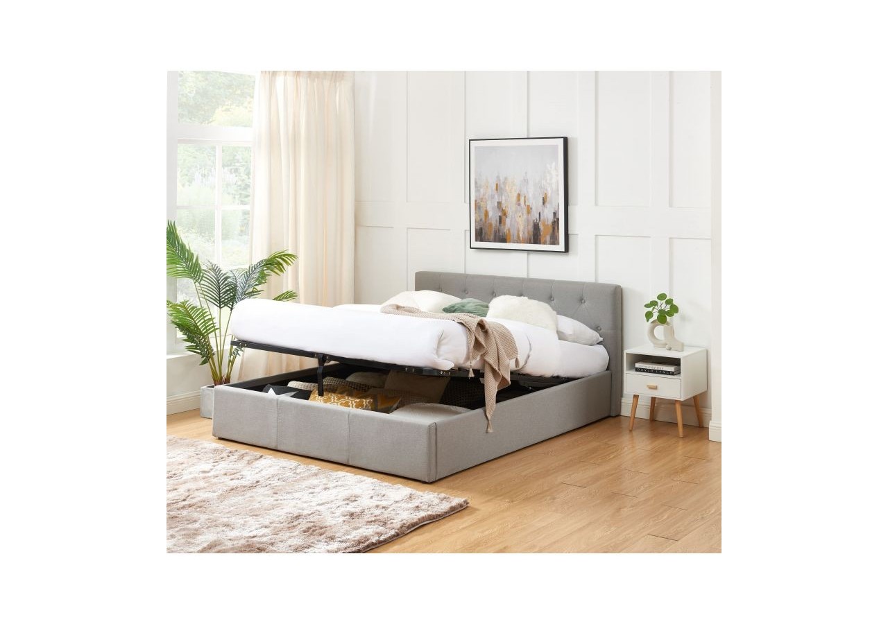 Lit coffre BAHIA tissu gris 160x200 sommier inclus