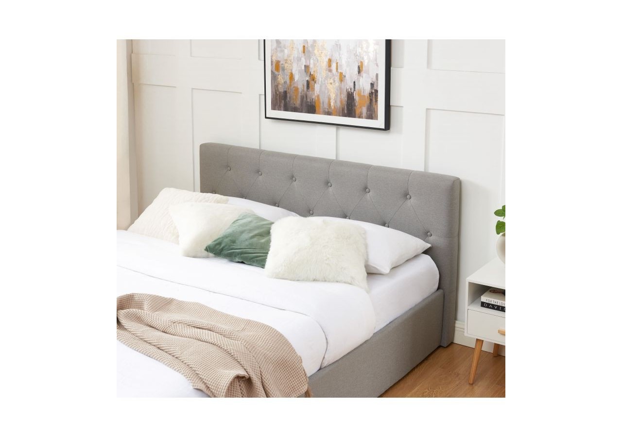 Lit coffre BAHIA tissu gris 160x200 sommier inclus
