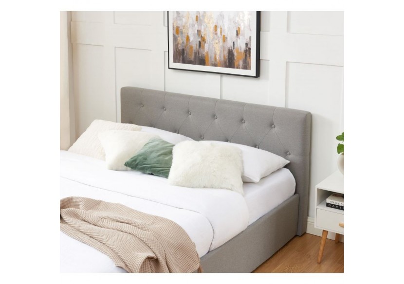 Lit coffre BAHIA tissu gris 160x200 sommier inclus