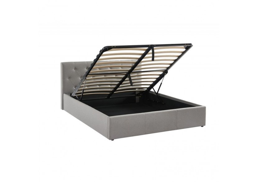 Lit coffre BAHIA tissu gris 160x200 sommier inclus