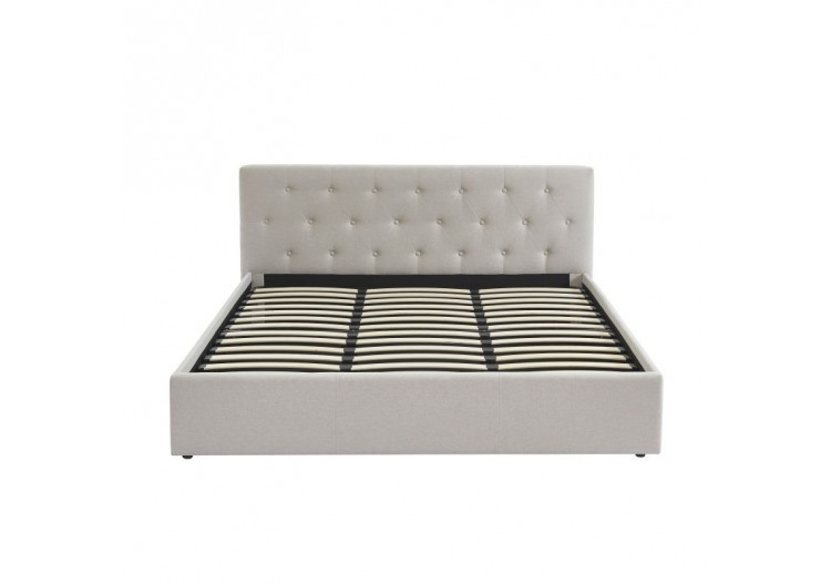 Lit coffre BAHIA tissu beige lin 180x200 sommier inclus