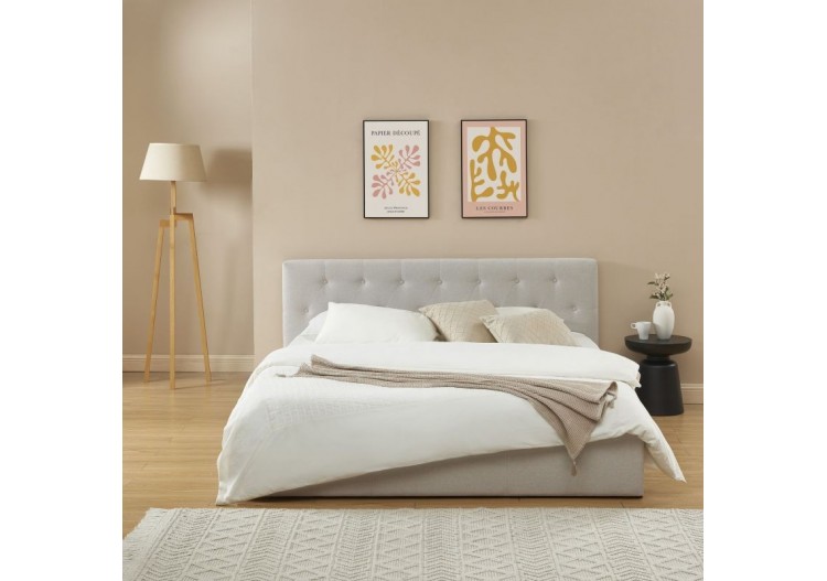 Lit coffre BAHIA tissu beige lin 180x200 sommier inclus 2