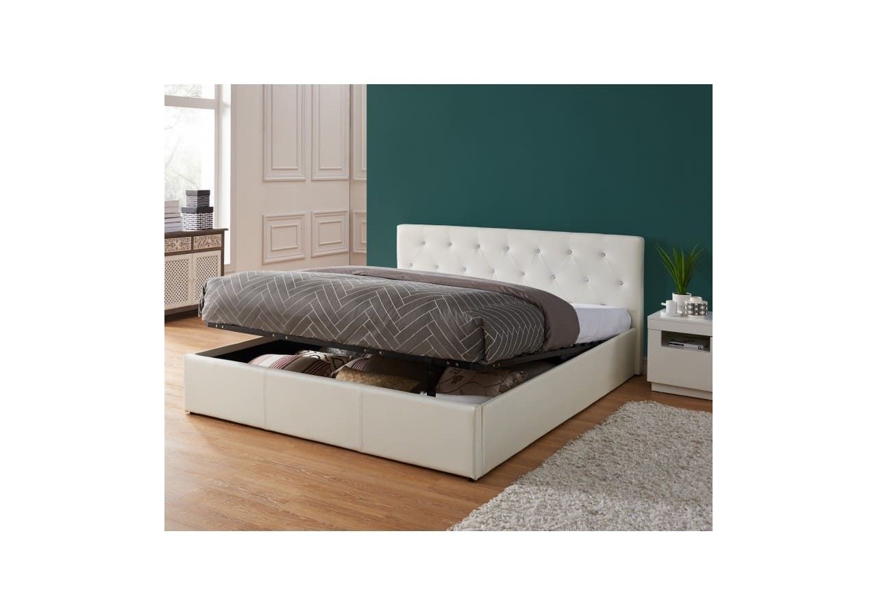 Lit coffre BAHIA simili blanc 180x200 sommier inclus