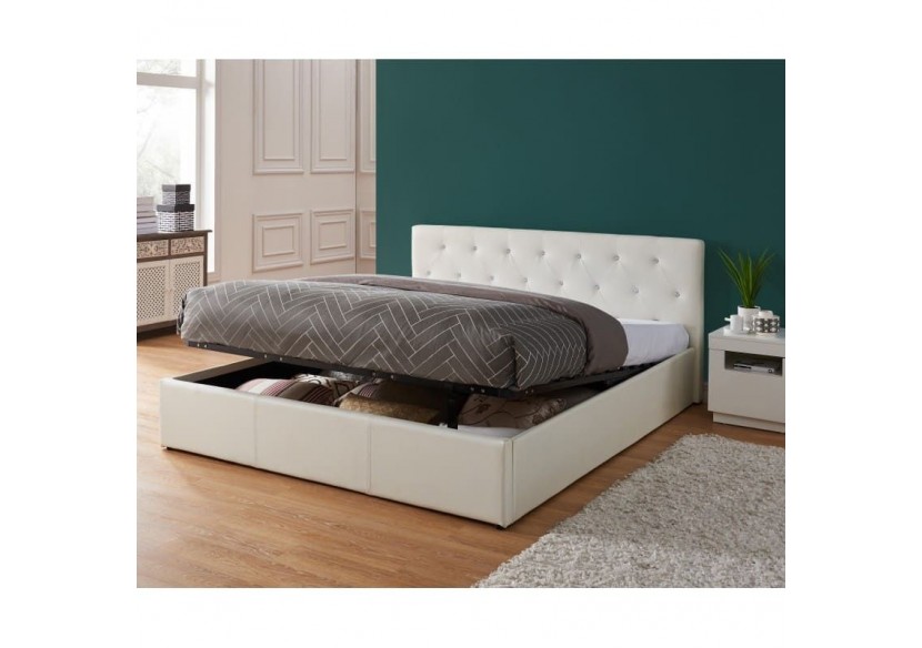 Lit coffre BAHIA simili blanc 180x200 sommier inclus