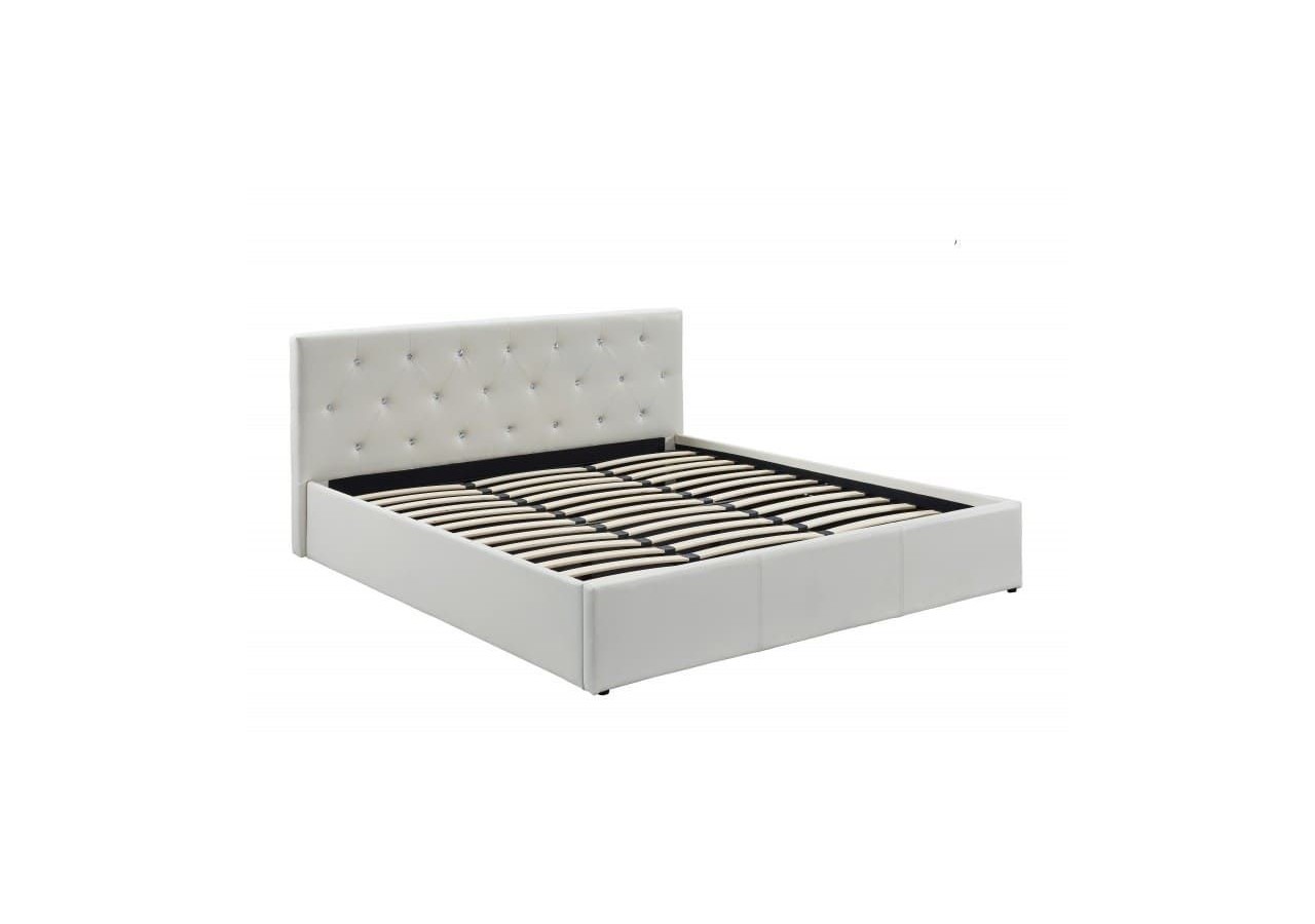 Lit coffre BAHIA simili blanc 180x200 sommier inclus