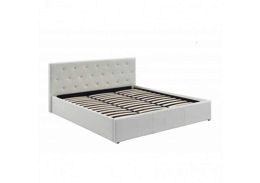 Lit coffre BAHIA simili blanc 180x200 sommier inclus