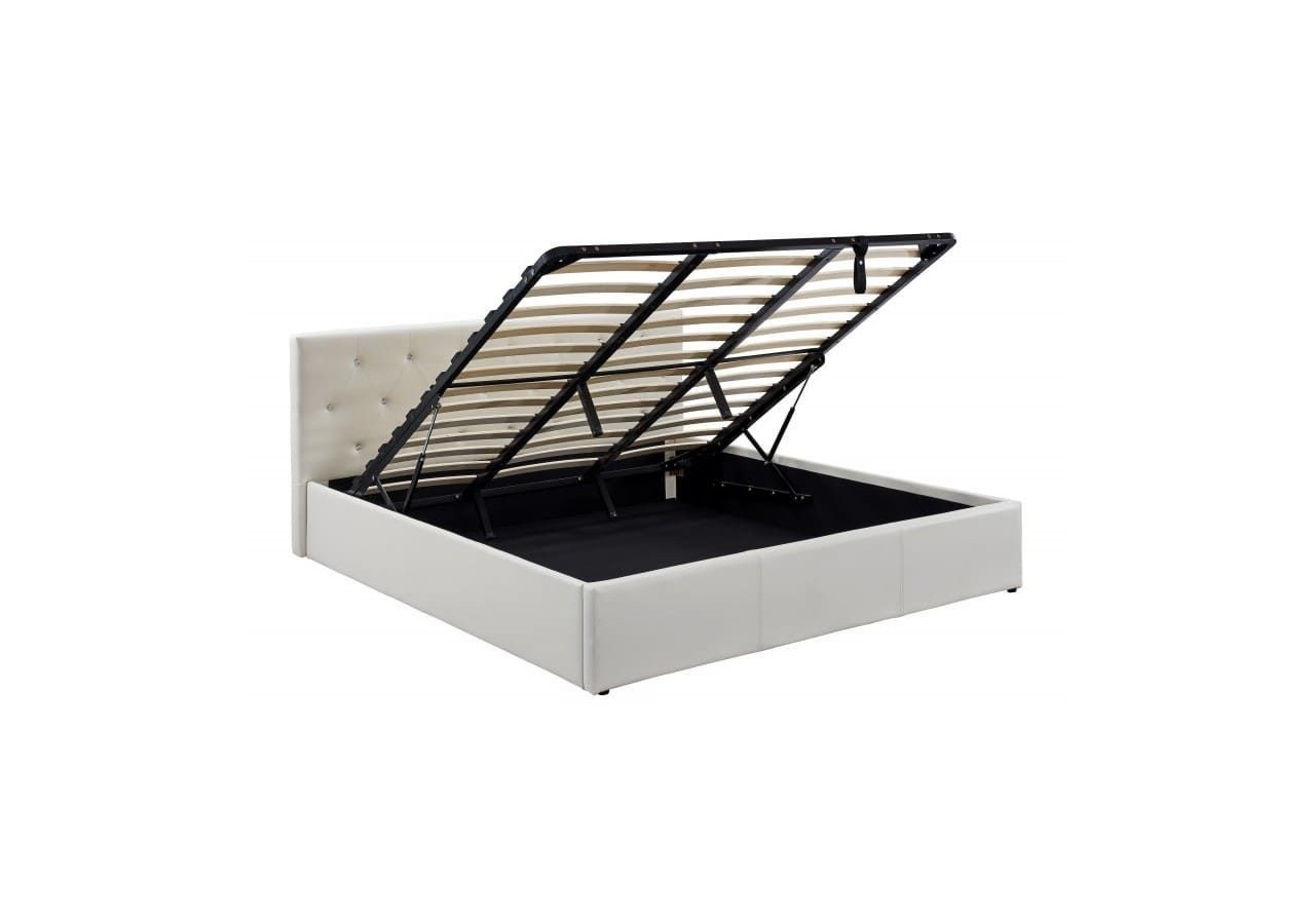 Lit coffre BAHIA simili blanc 180x200 sommier inclus