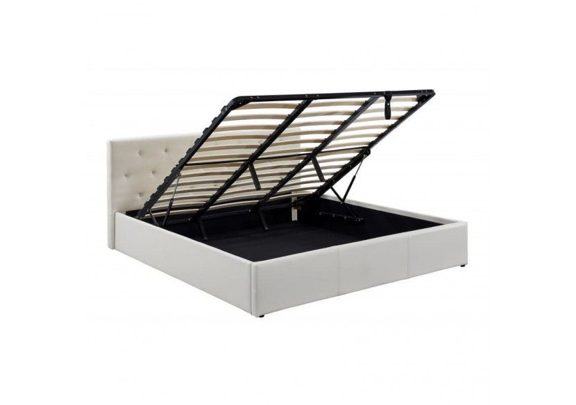Lit coffre BAHIA simili blanc 180x200 sommier inclus