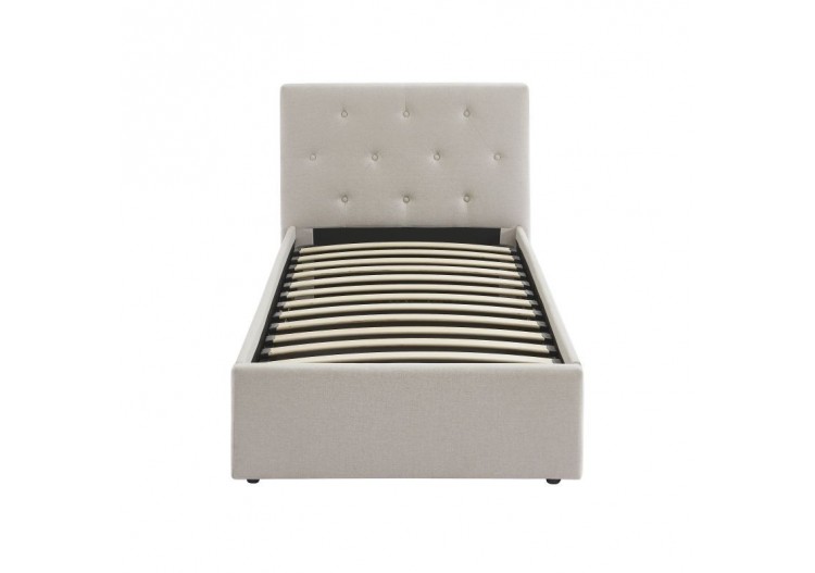 Lit coffre BAHIA tissu beige lin 90x190 sommier inclus