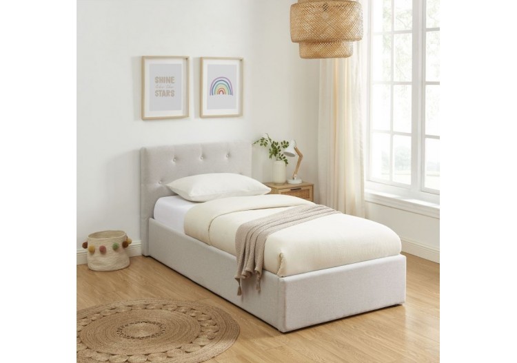 Lit coffre BAHIA tissu beige lin 90x190 sommier inclus 2