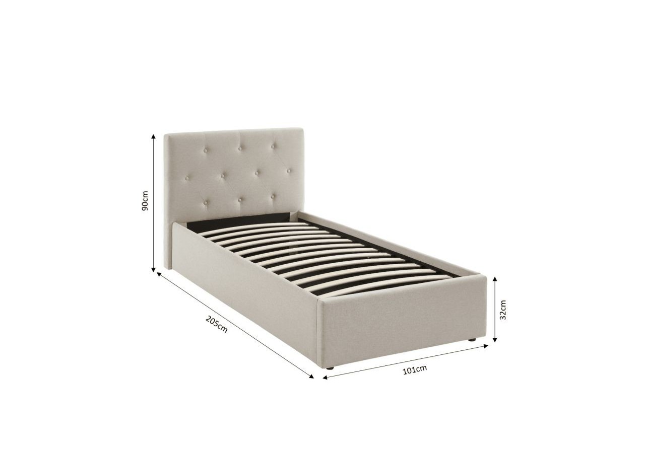Lit coffre BAHIA tissu beige lin 90x190 sommier inclus