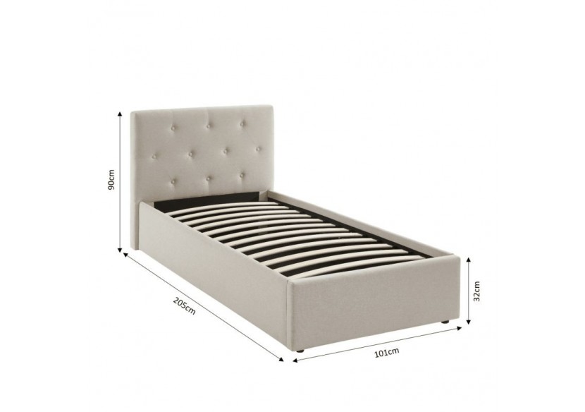Lit coffre BAHIA tissu beige lin 90x190 sommier inclus