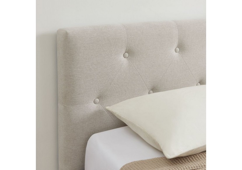 Lit coffre BAHIA tissu beige lin 90x190 sommier inclus