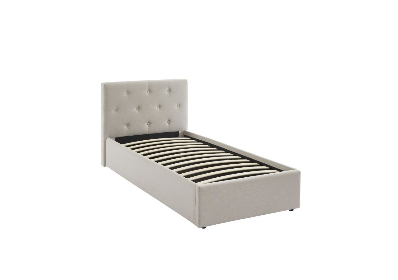 Lit coffre BAHIA tissu beige lin 90x190 sommier inclus