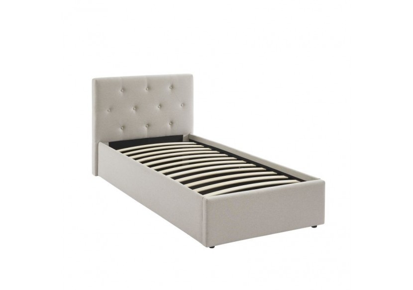 Lit coffre BAHIA tissu beige lin 90x190 sommier inclus
