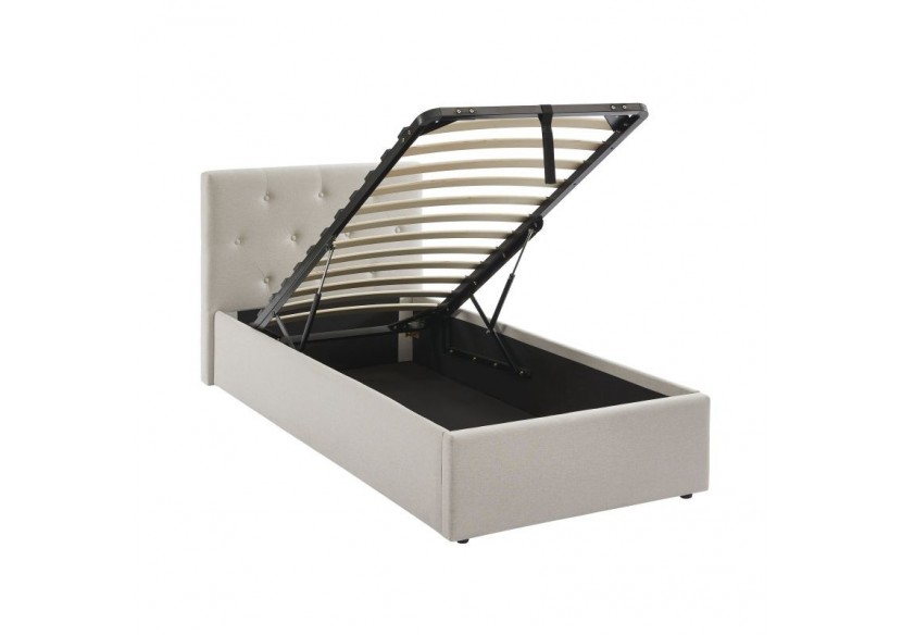 Lit coffre BAHIA tissu beige lin 90x190 sommier inclus