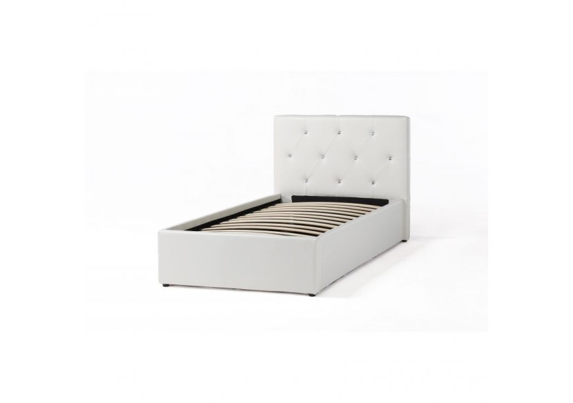 Lit coffre enfant BAHIA simili blanc 90x190 sommier inclus