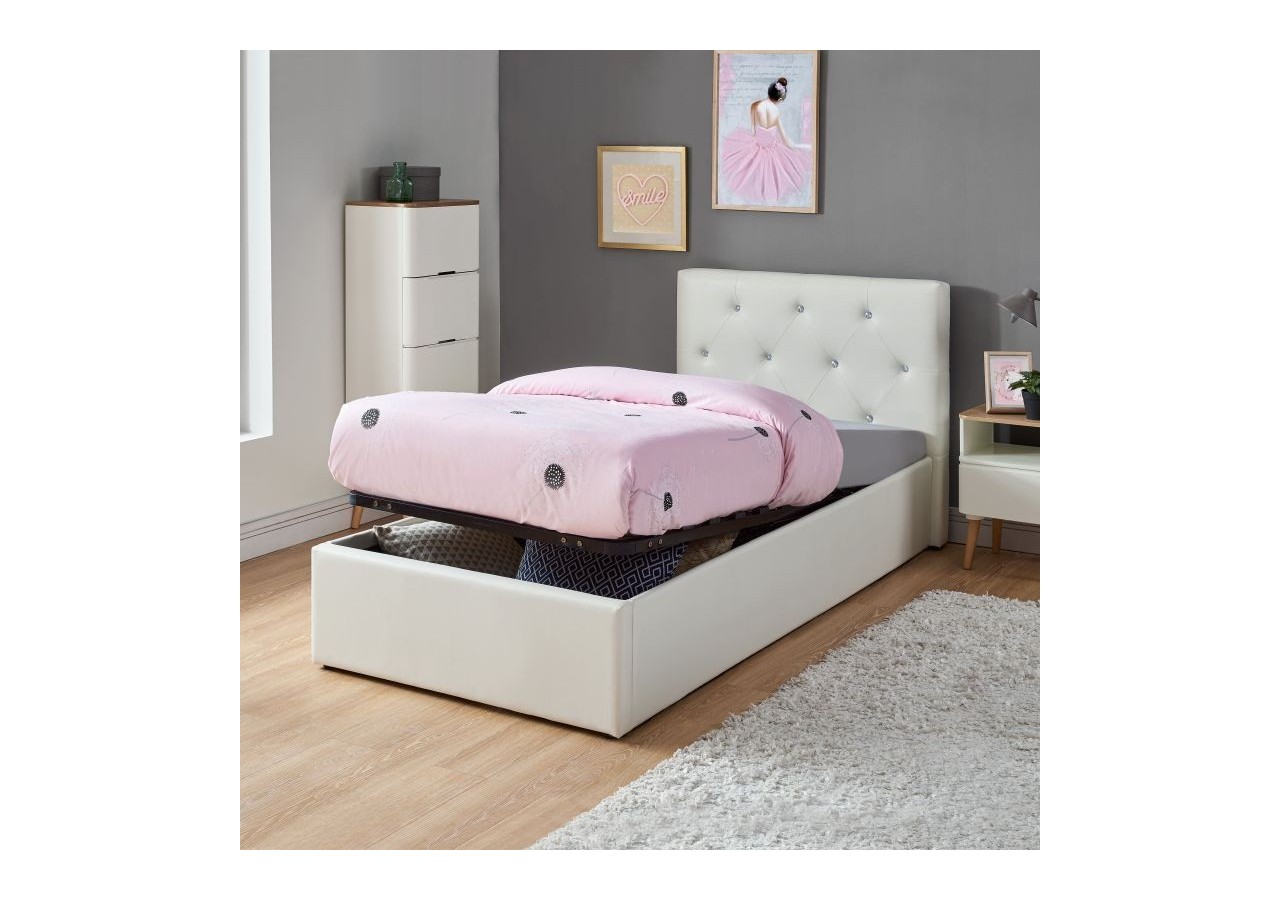 Lit coffre enfant BAHIA simili blanc 90x190 sommier inclus