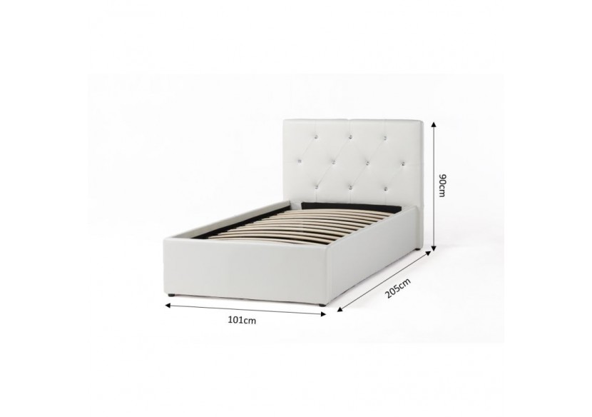 Lit coffre enfant BAHIA simili blanc 90x190 sommier inclus