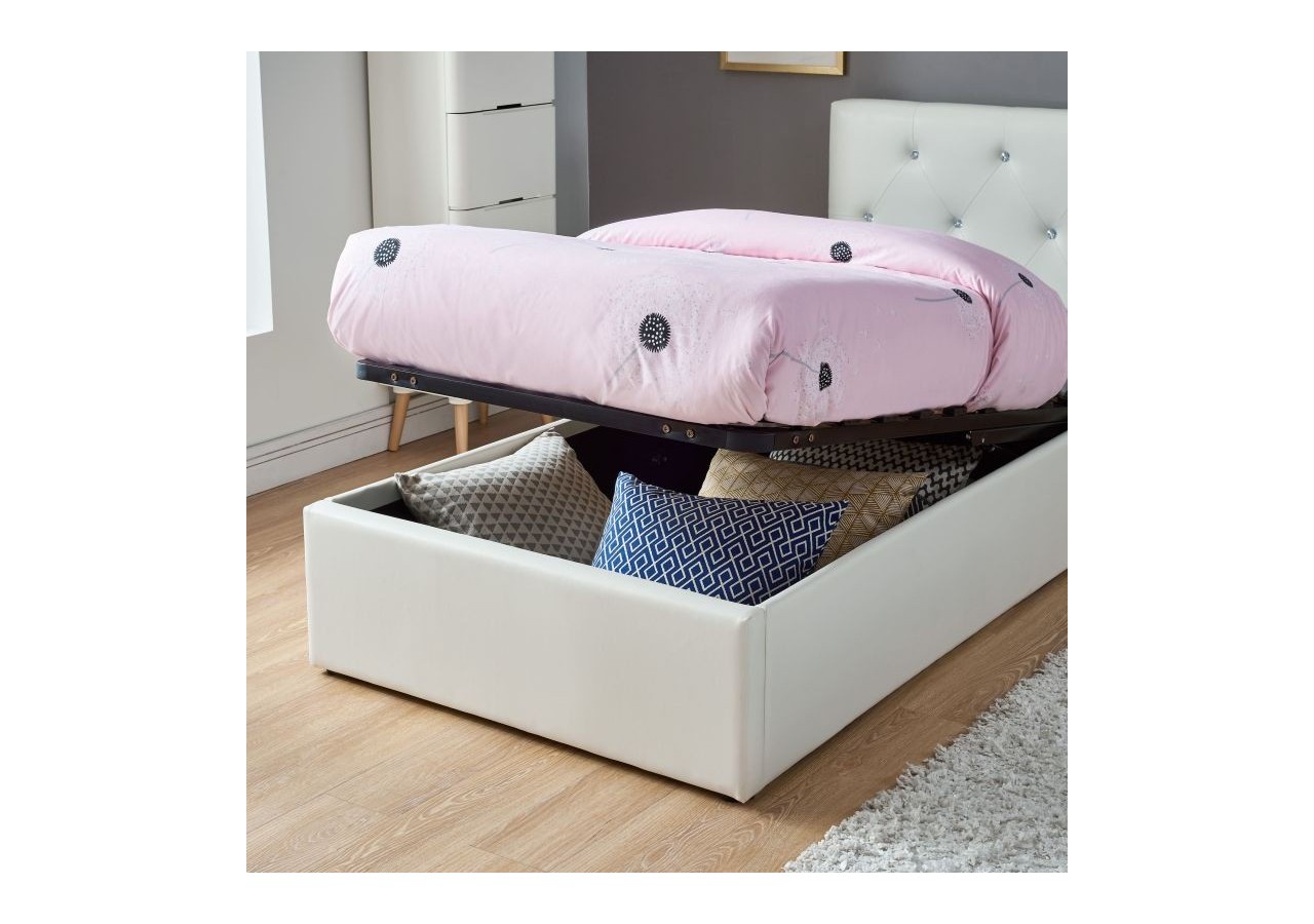 Lit coffre enfant BAHIA simili blanc 90x190 sommier inclus