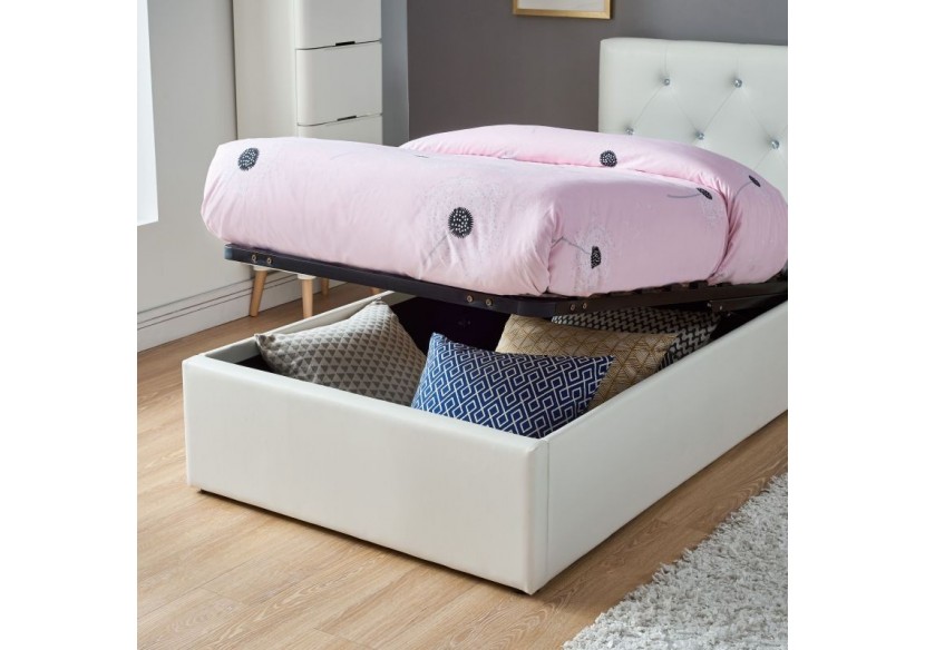 Lit coffre enfant BAHIA simili blanc 90x190 sommier inclus