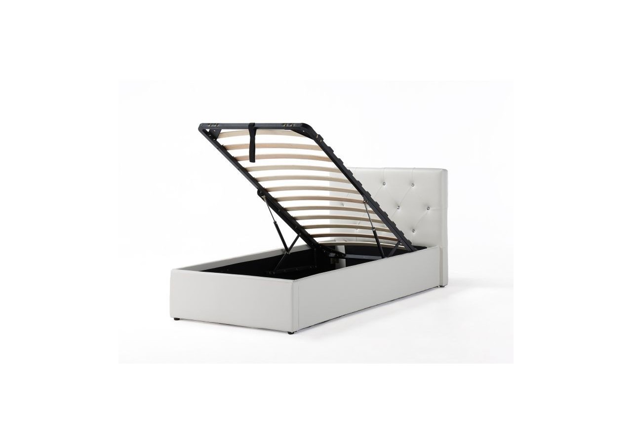 Lit coffre enfant BAHIA simili blanc 90x190 sommier inclus