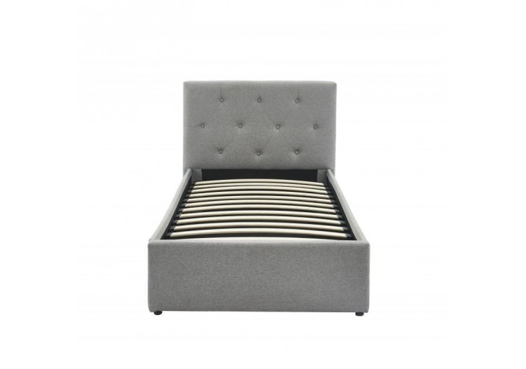 Lit coffre enfant BAHIA tissu gris 90x190 sommier inclus