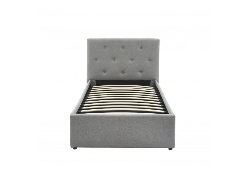 Lit coffre enfant BAHIA tissu gris 90x190 sommier inclus