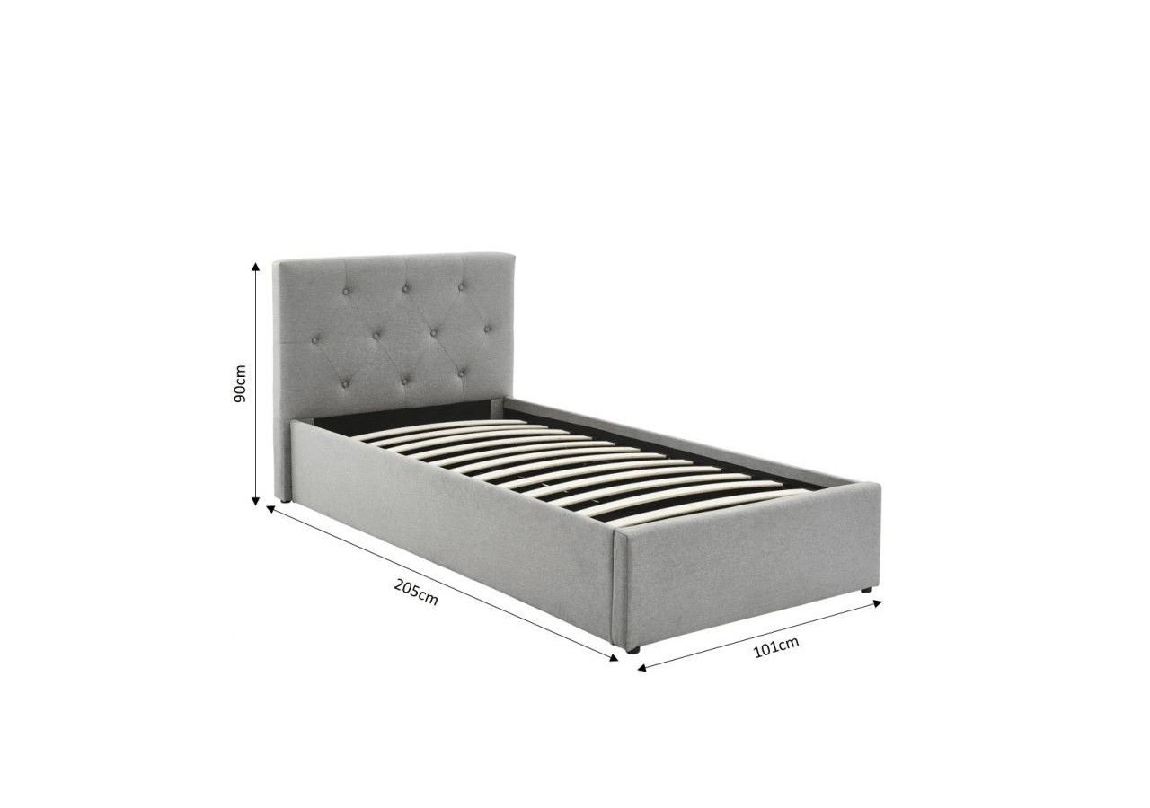 Lit coffre enfant BAHIA tissu gris 90x190 sommier inclus