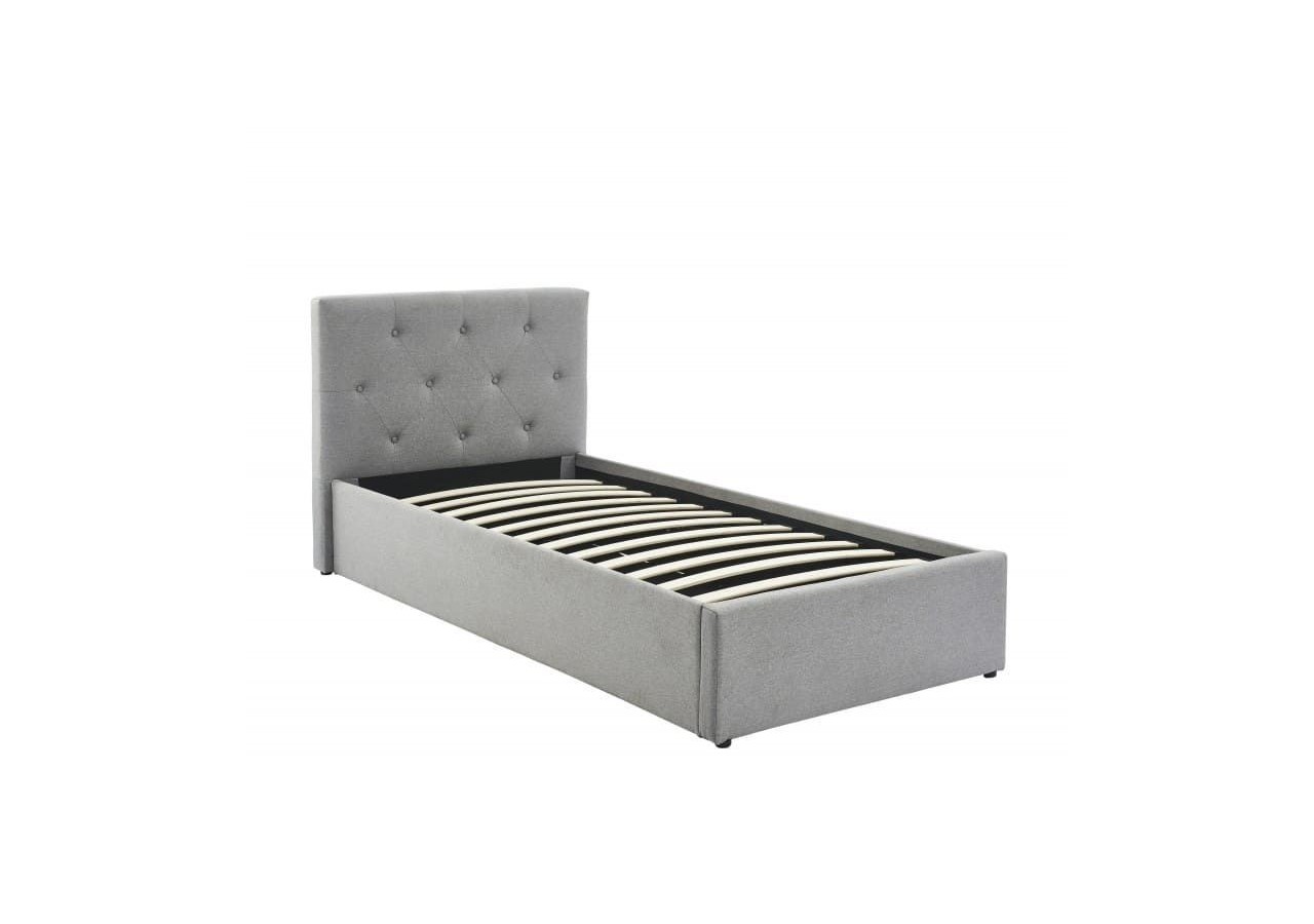 Lit coffre enfant BAHIA tissu gris 90x190 sommier inclus