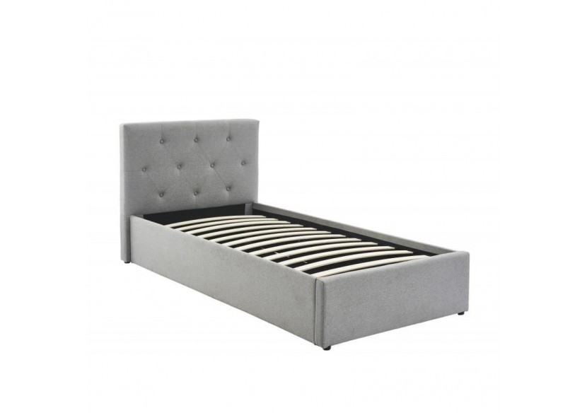 Lit coffre enfant BAHIA tissu gris 90x190 sommier inclus