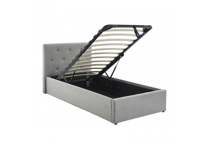 Lit coffre enfant BAHIA tissu gris 90x190 sommier inclus